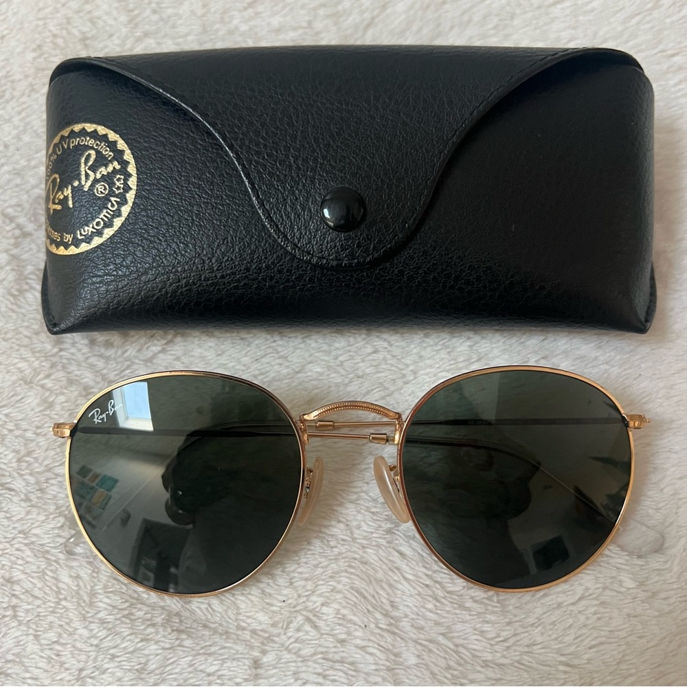 Ray-Ban RB3447 Round Metal Sunglasses gold/classic g-15 green lens (larger size)